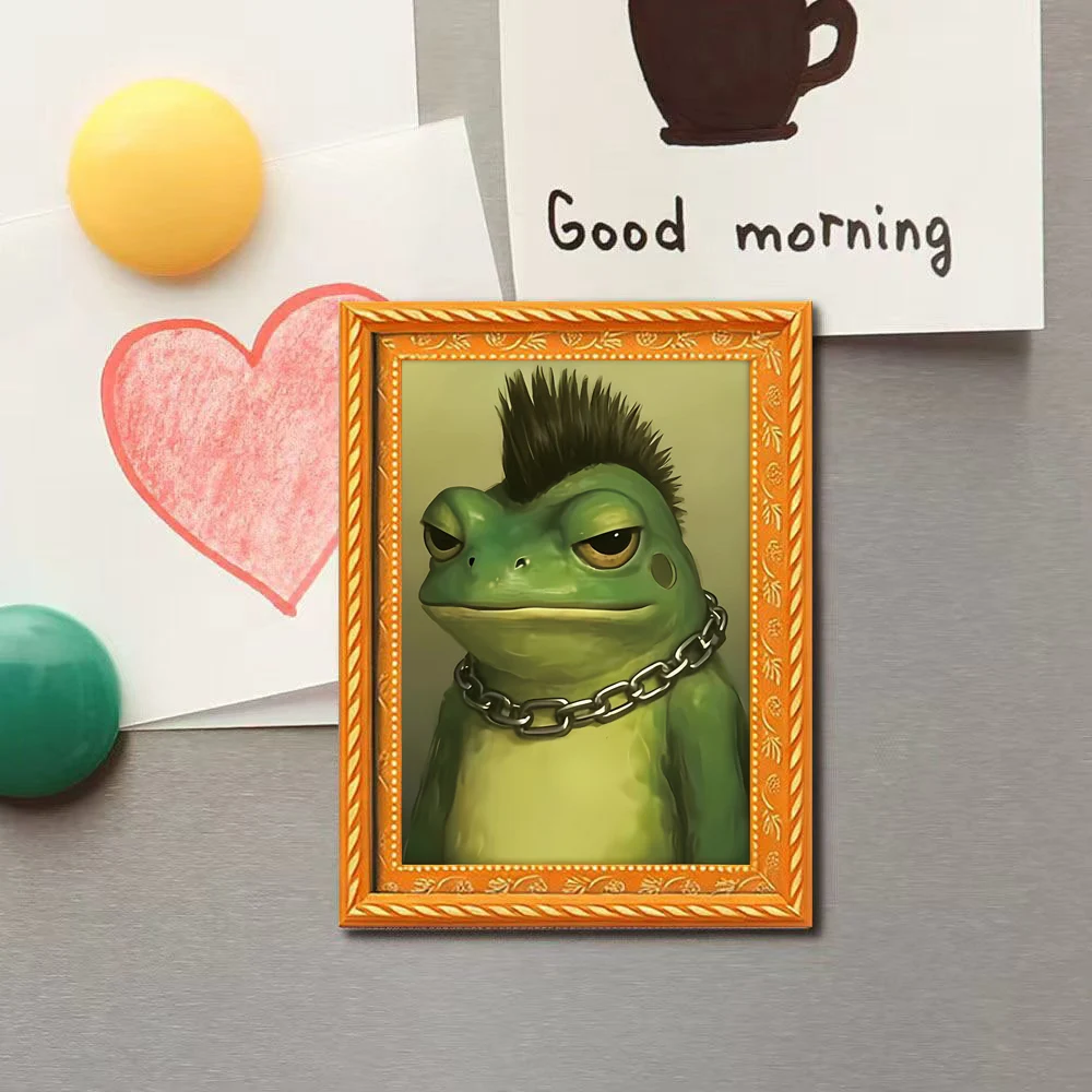 1 Piece of Retro Cool Punk Frog Fridge Magnet, Quirky Mohawk Frog Magnetic Decoration Sticker, Kitchen Message Magnet, Fun and Healing Frog Element, Cute and Funny Fridge Decoration Message Sticker