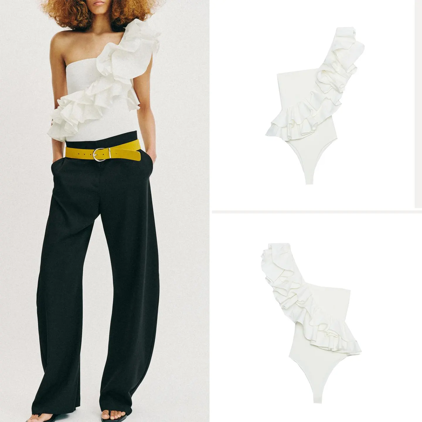 

Women's Fashion Asymmetric One-Piece Summer 2026 New Arrival Shoulder Decorative Layered High Waist Straight Leg Pants