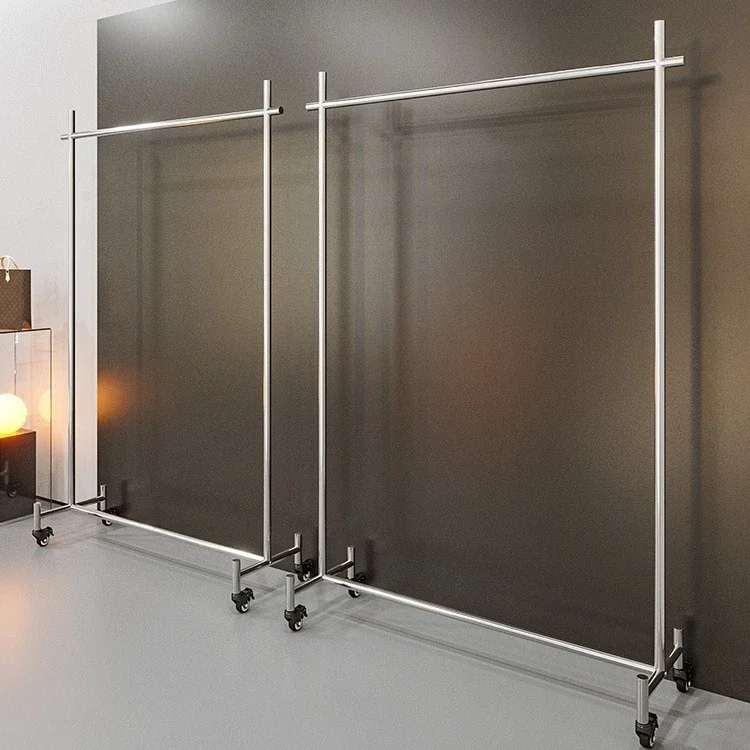 Stainless steel clothing display rack floor hanger with wheel