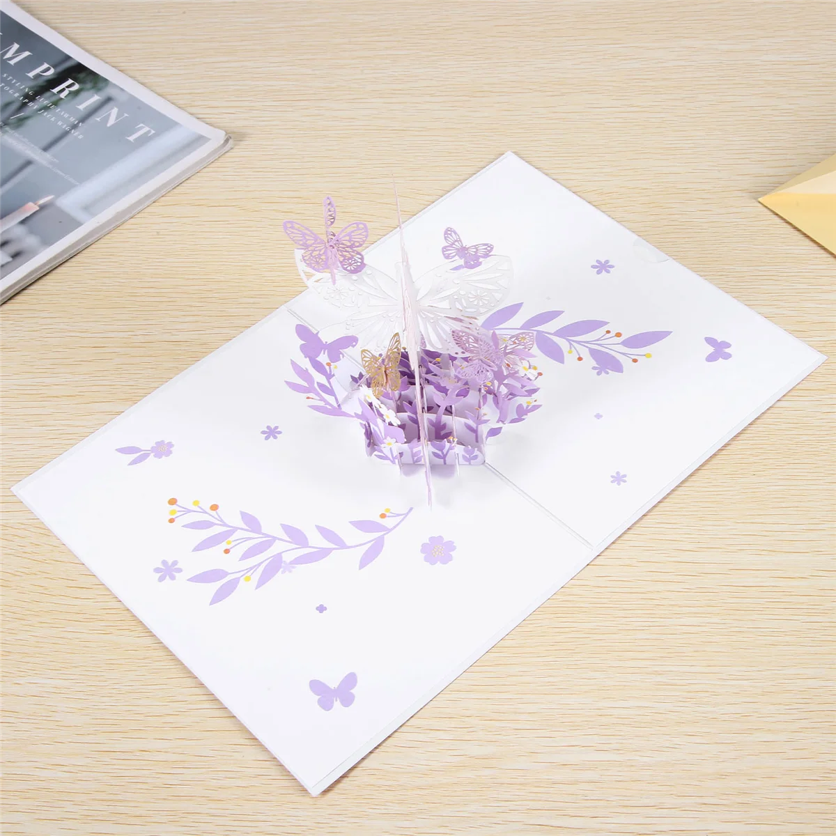 Purple Butterfly Birthday PopUp Card, Butterfly Flower Basket 3D Greeting Cards for Women Girl Daughter, Mothers DayJAS