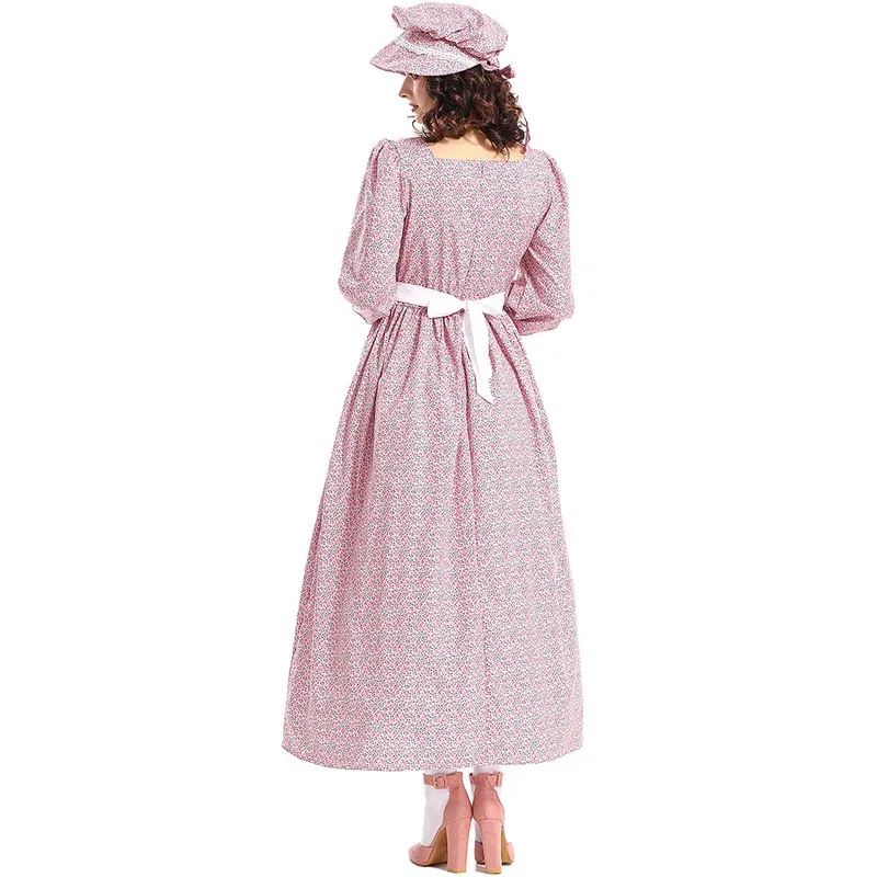 여성 할로윈 개척자 의상 미국 역사 의류 순례자 꽃 식민지 초원 드레스 보닛