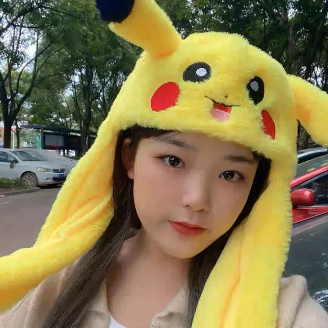 z kreskówki Pokemon Pikachu kreatywna moda wełniana czapka ucho ruchome fajna zabawka wysokiej jakości prezenty świąteczne dla dzieci