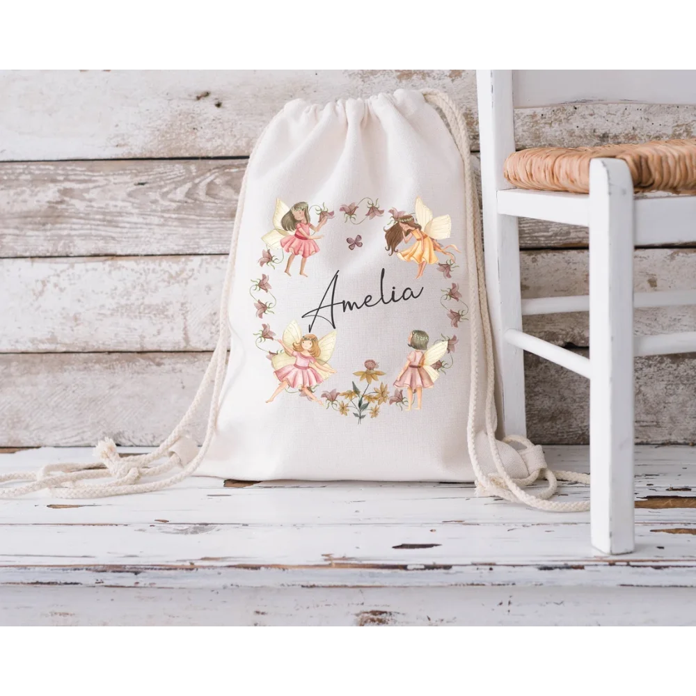 Personalisierte Feen-Kordelzugtasche für Kinder, Kinderzimmer und Schultasche, für den Schulanfang, Fitnessstudio, PE, Schwimmen, Dekorationszubehör für den Schulanfang