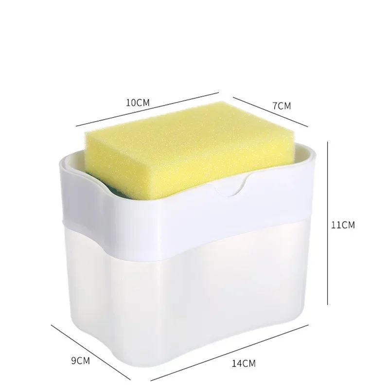 Juego de dispensador de detergente portátil para cocina, caja de jabón con soporte para esponja, herramientas dispensadoras de líquidos con prensa manual