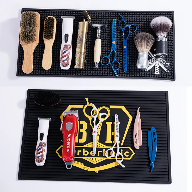 Non Slip Thick PVC Barbershop Counter Mat Flexible Black Barber Tool Organizer Pad For Hair Scissors Salon Accessories