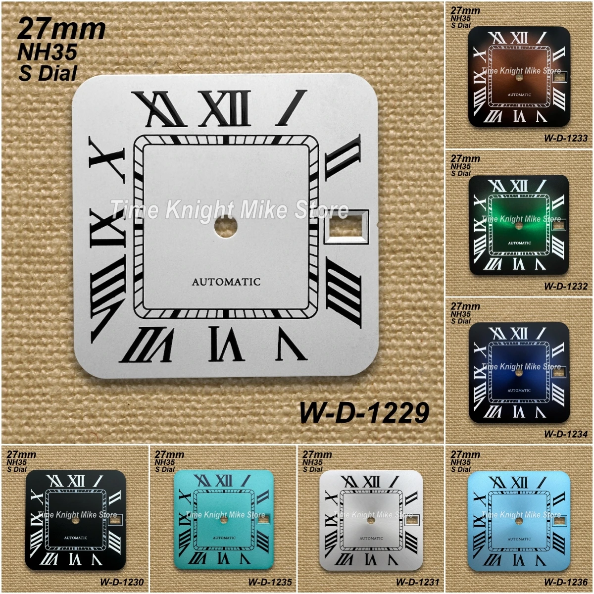 

27mm S Logo Rome Square Dial Fit NH35/NH36/4R/7S Movement Suburst/Matte Watch Modification Accessories 3 O'clock Calendar