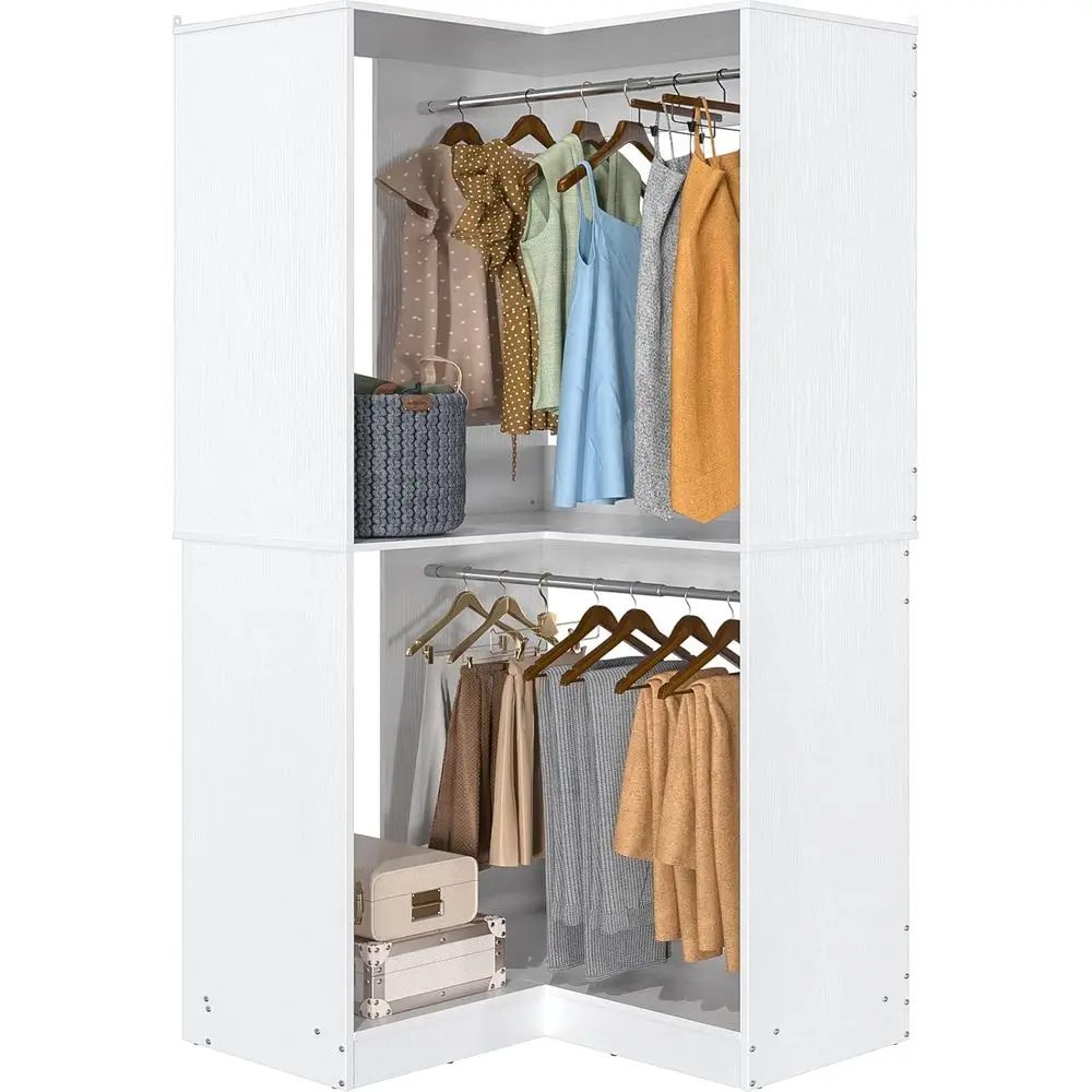 32 Wide Wooden Closet System with 2 Hanging Bars and 3-Tier 80 Tower, All-White