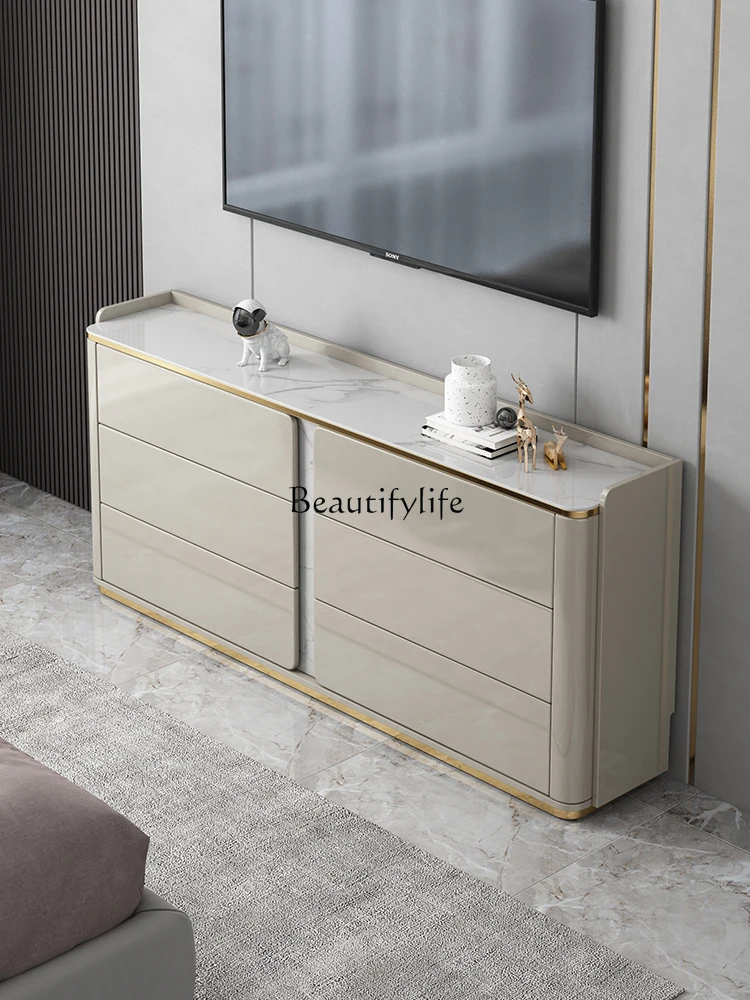 

Light luxury solid wood modern master bedroom high TV cabinet ultra-thin rock slab bucket cabinet