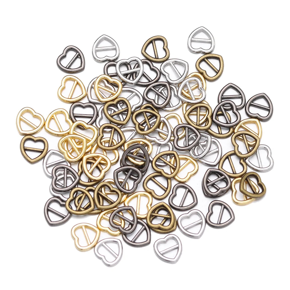 40Pcs Metal Mini Buttons For Dolls Accessories Heart Shaped Tiny Tri-glide Buckle Doll Bags Shoes Sewing Diy Dolls Buckles