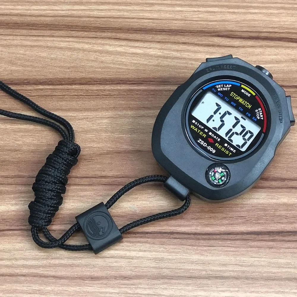 Portable Waterproof Digital Stopwatch Handheld Professional with Wristband Electronic Chronograph Stopwatch 24H Clock Watch