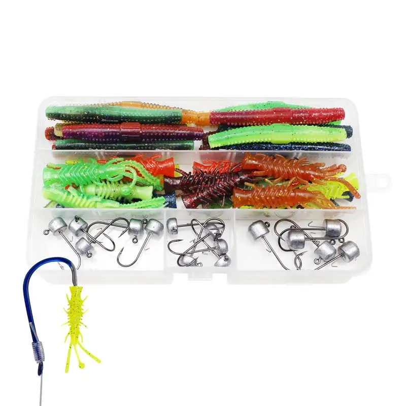 

Комплект мягких приманок для ловли окуня Wacky Rig Kit Bass-Fishing Stick Baits Weedless Jig Head Wacky Rig Tool 47 шт. Мягкие приманки для лодки и