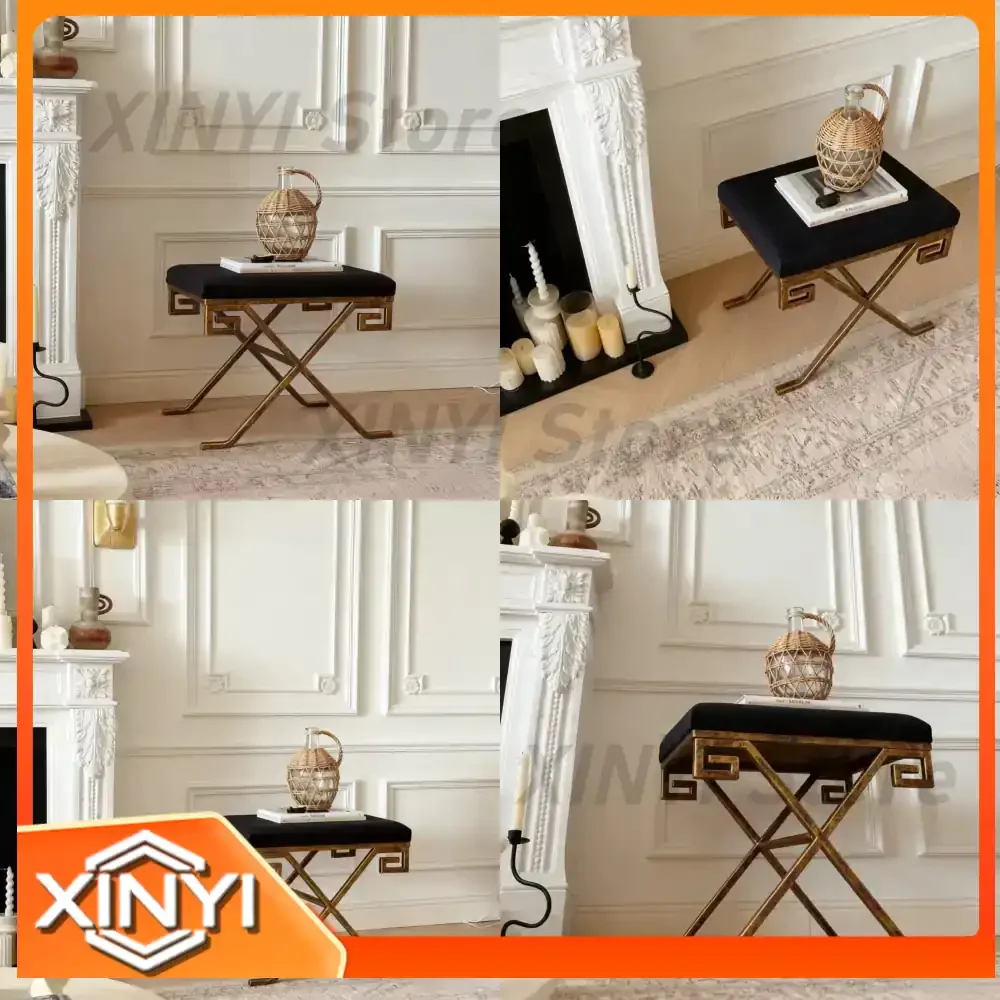 Footrest for Living Room Sofas and Seating Furniture Vintage Iron Dressing Stool for Home Bedroom Designer Antique Shoe Stool