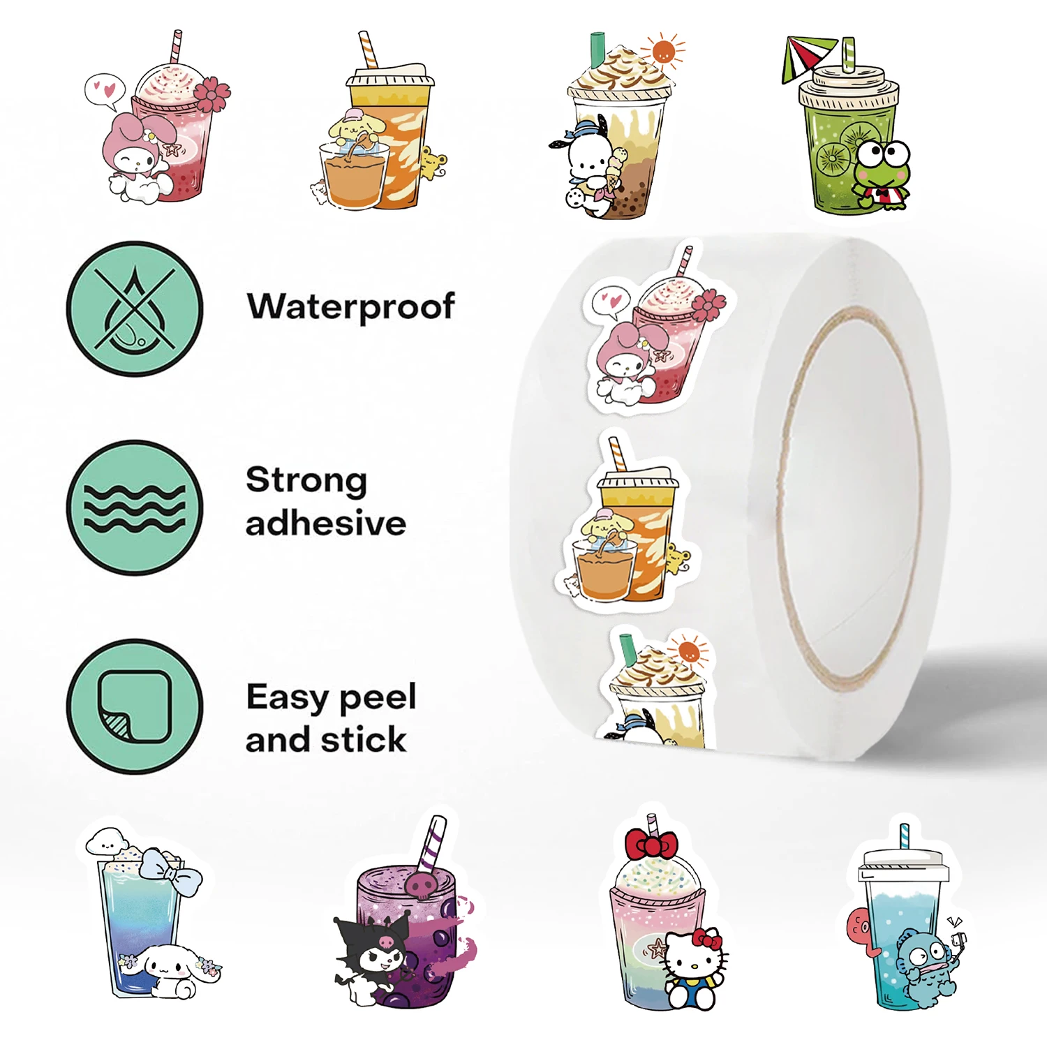 500 PCS Kawaii เครื่องดื่มการ์ตูนสติกเกอร์ปิดผนึกม้วนน่ารักสติ๊กเกอร์ตกแต่งสมุดภาพโทรศัพท์ DIY สติกเกอร์รางวัล
