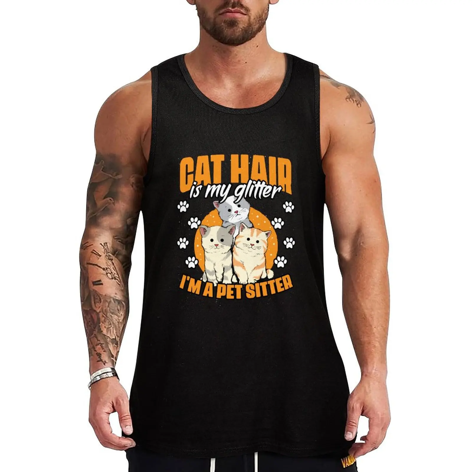 Cat Hair Is My Glitter Funny Animal Sitting For A Pet Sitter Tank Top Urban Casual Tank Top Streetwear Sleeveless Shirt
