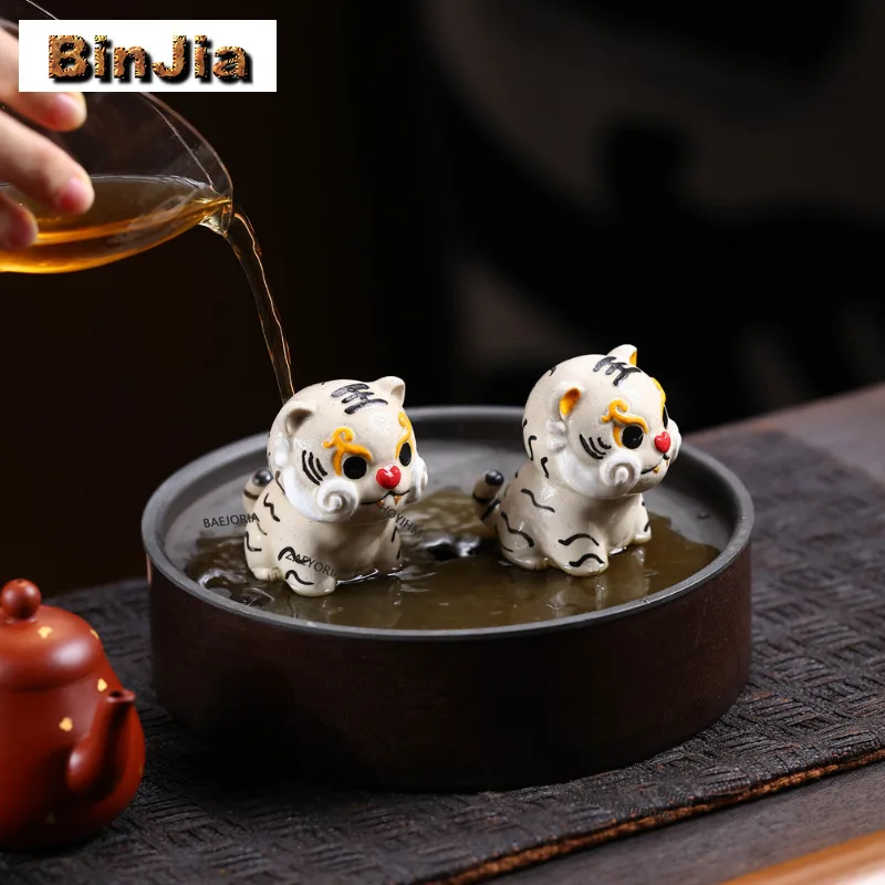 BAEJORIA Yixing Purple Clay Tiger Tea Pet Zen Fish Tank Landscaping Tea Figurine Play Toys Tea Statue Ornaments Workmanship