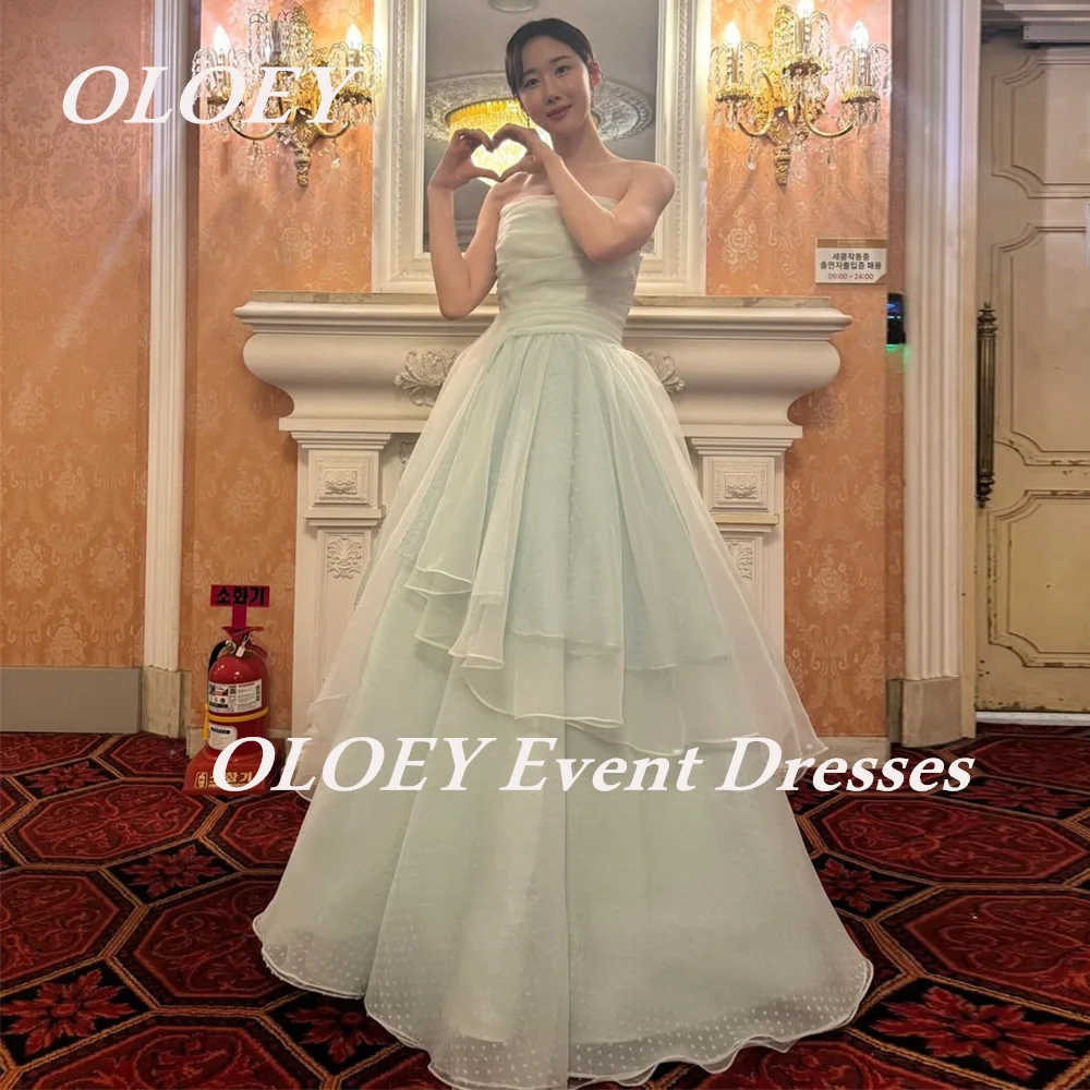 

OLOEY Elegant Strapless Korea Wedding Dresses Dots Organza A Line Photo Shoot Gowns Customized Reception Dresses Corset Back