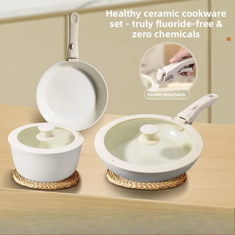 Ceramic non-stick pan Removable handle set Pot set Frying pan Soup pan Household induction cooker