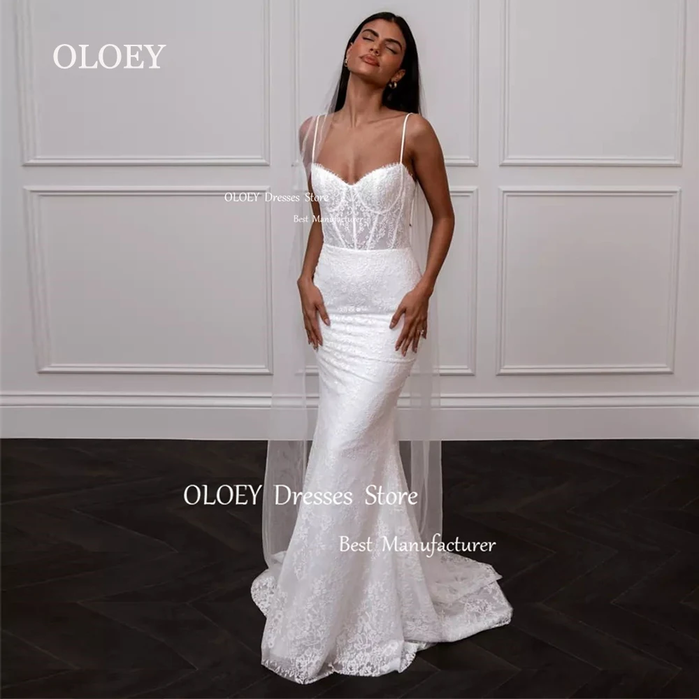 OLOEY Exquisite Lace Mermaid Wedding Dresses Sweetheart Spaghetti Straps Bridal Gowns 2024 Floor Length Button Back Custom Made