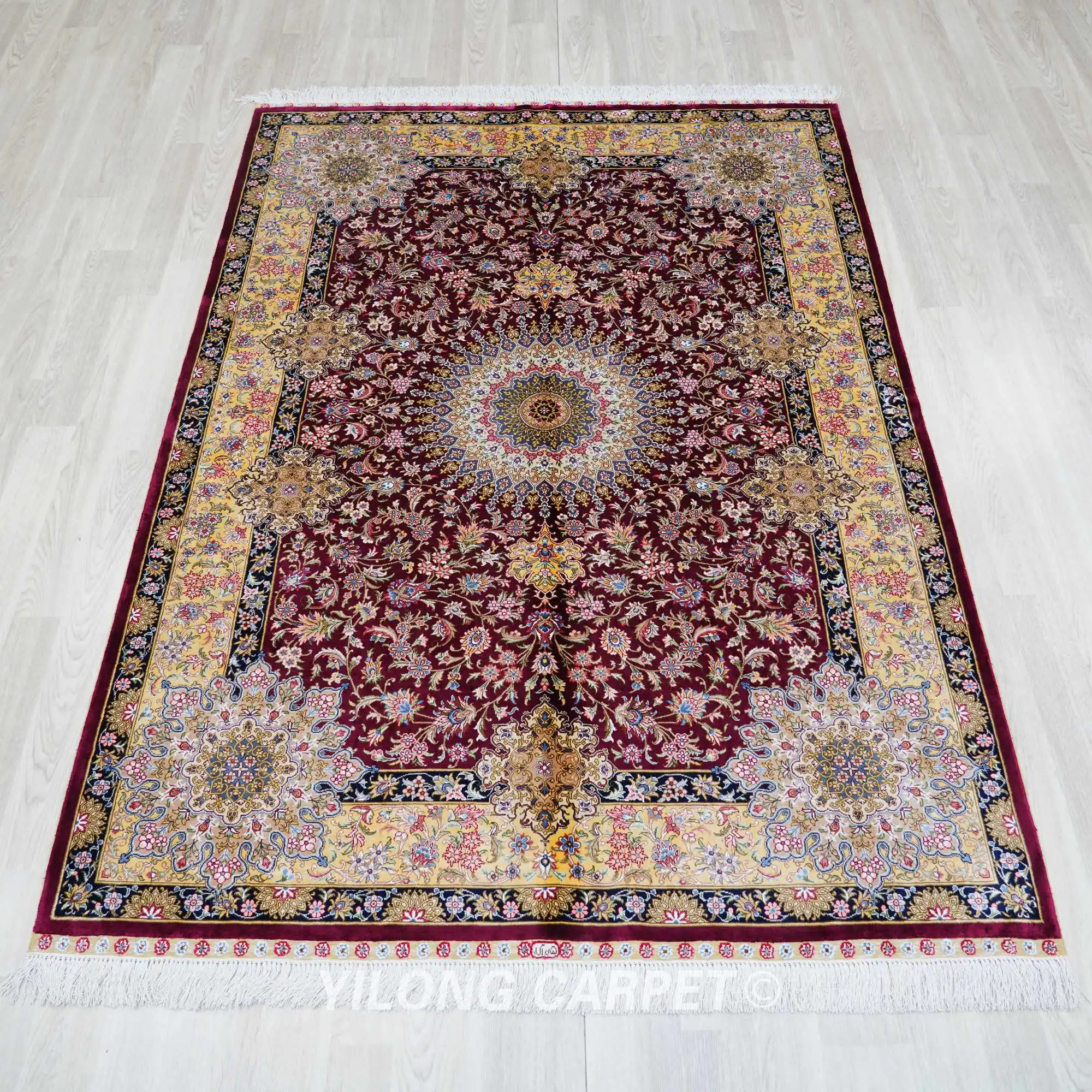 4.5'x6.5' Traditional Hand Knotted Handmade Carpet Oriental Kashmiri Silk Rugs (TJ420A)