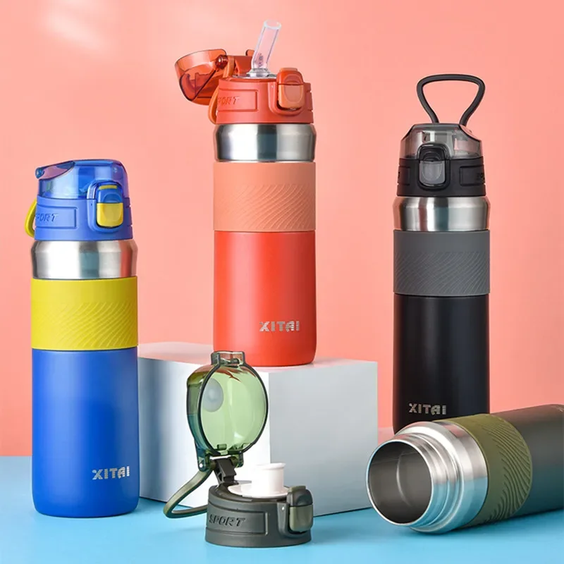 600ml Double Stainless Steel Sport Thermos Mug With Straw Portable Vacuum Flask Travel Thermal Water Bottle Thermocup