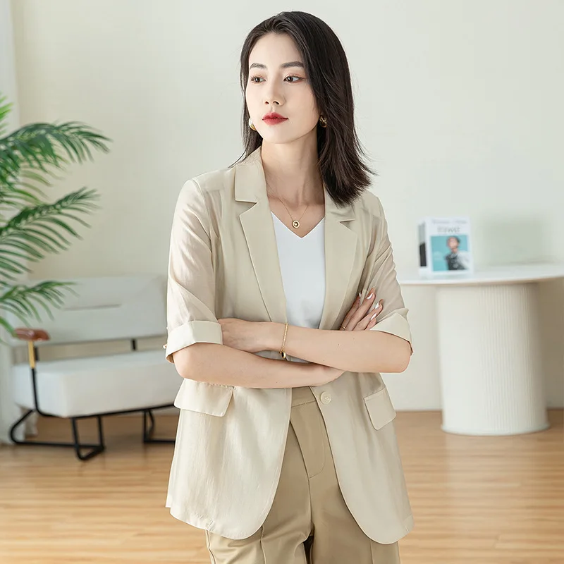 

ort Sve Suit Women's Spring Summer New Loose Casual Thin Color Lapel Wide Leg Pants Suit Straight Tube pe