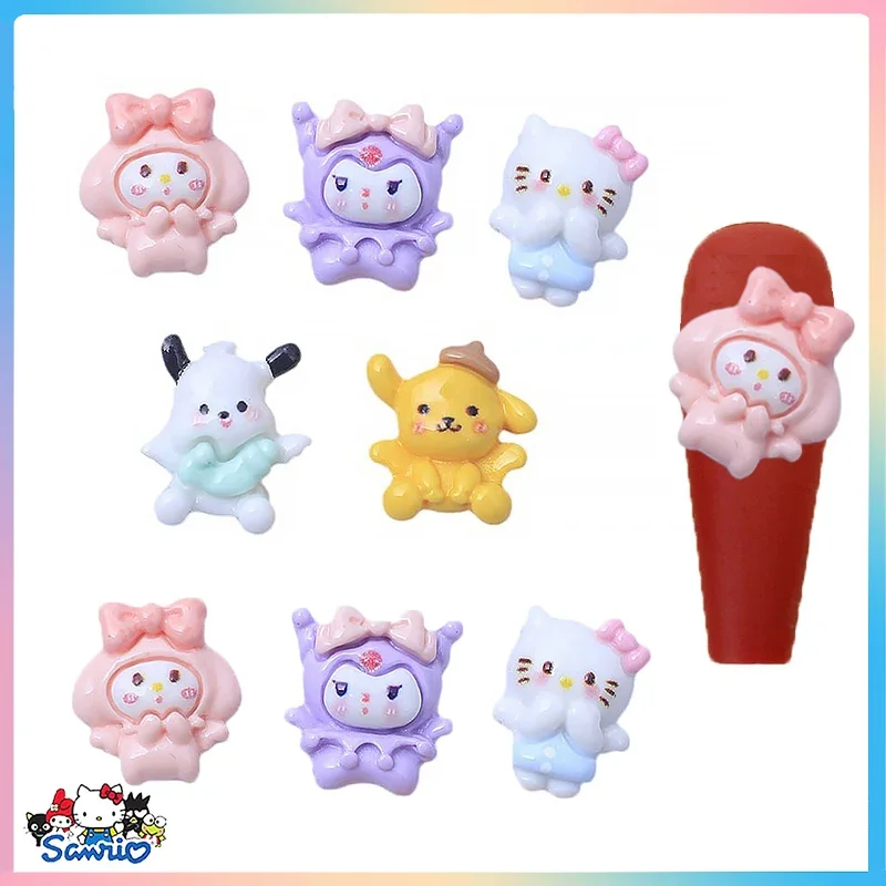 Sanrioed New 10Pcs Melody Nail Accessories Charm Hellokitty Cinnamoroll Kuromi Pochacco Stickers Diy Manicure Anime Cartoon Toys