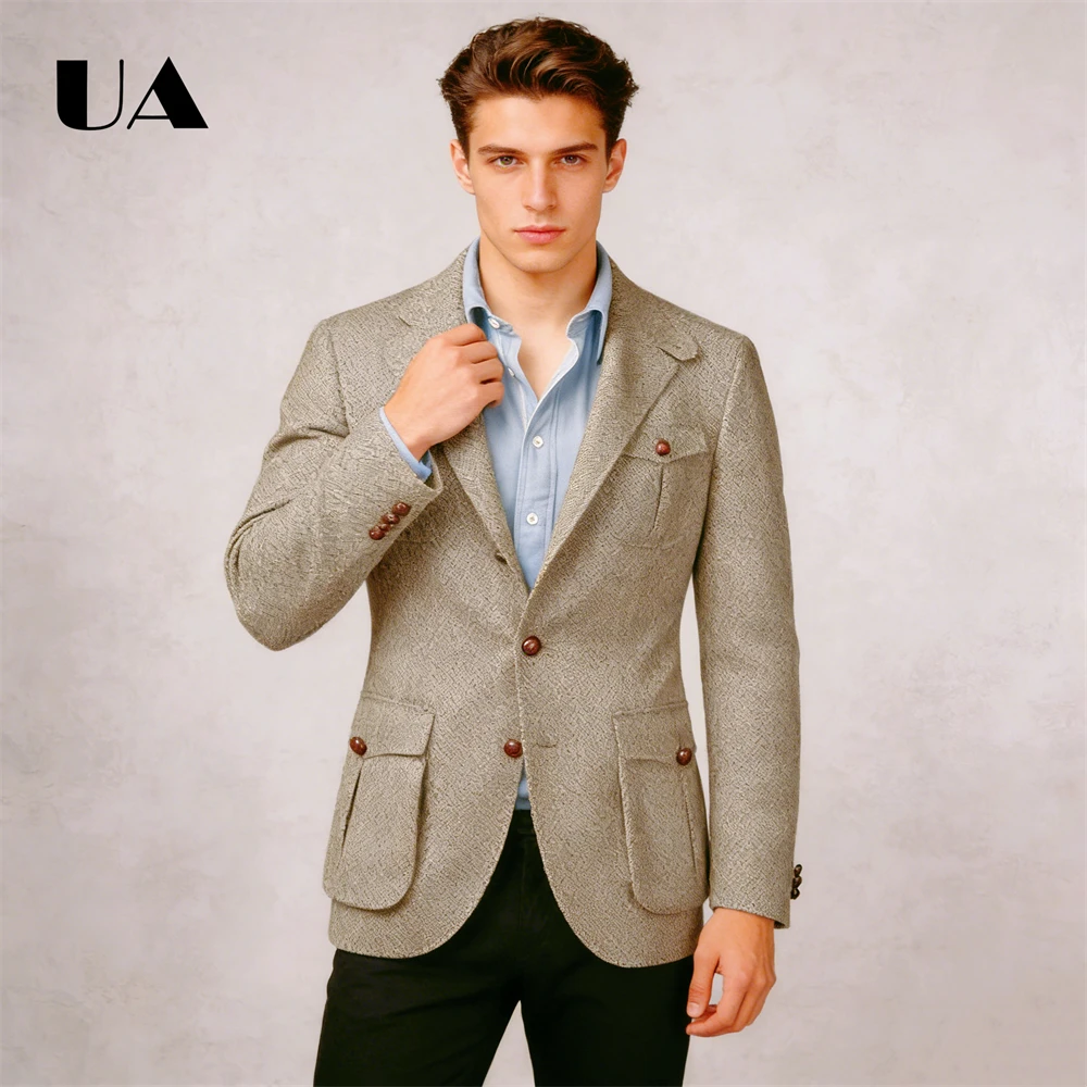 

Chevron Suit Jacket for Men, Beige Elegant Casual Smart Suit Blazer, Notch Men's Business Formal Suit Jackets XS-4XL