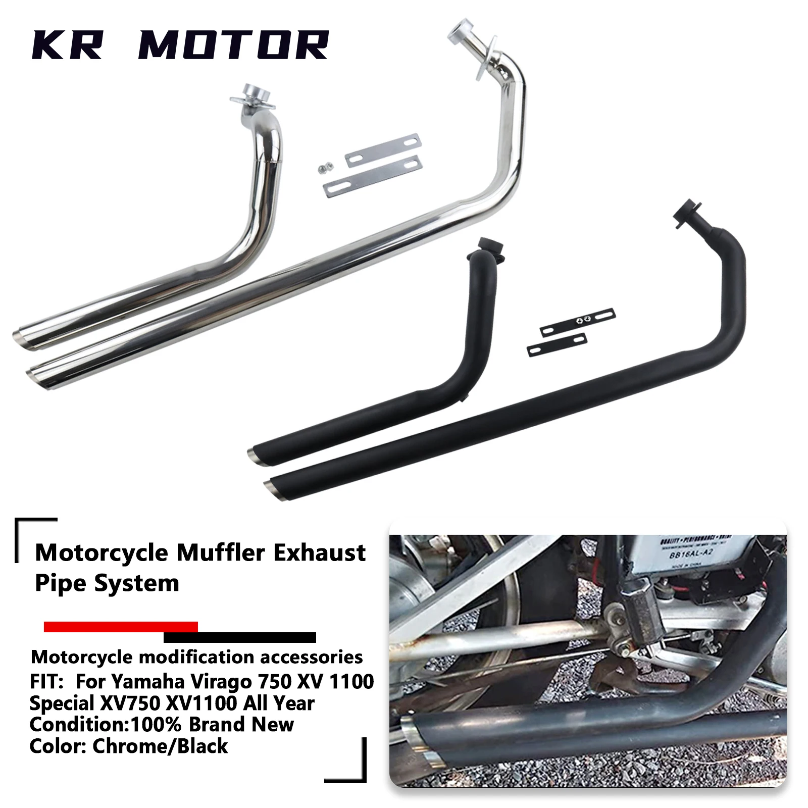

Motorcycle Dual Exhaust Fits For Yamaha Virago 750 XV 1100 S Special XV750 XV1100 All Year Full System Cut Muffler Chrome/Black