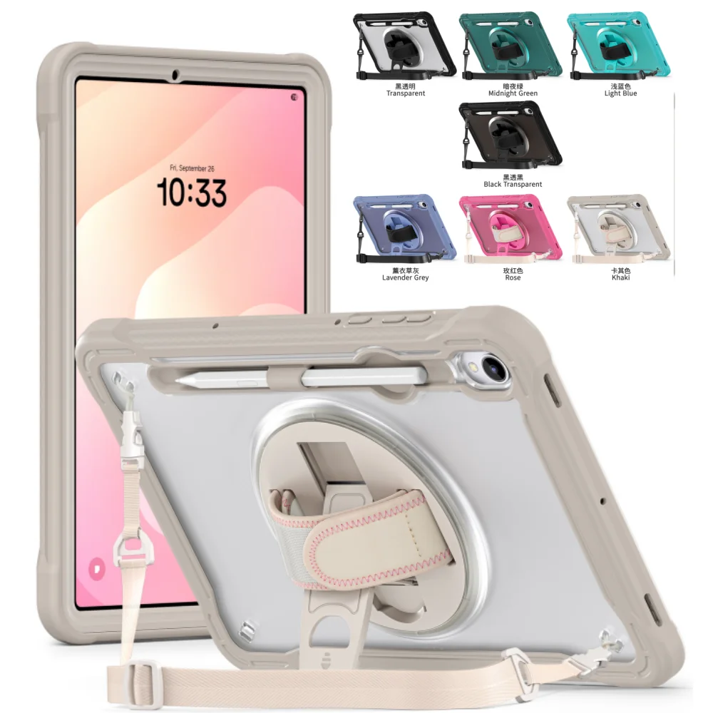 

Heavy Duty Case For Samsung Galaxy Tab S11 11inch SM-X730 SM-X736 2025 11" Rotating Wristband Tablet Cover with Shoulder Strap