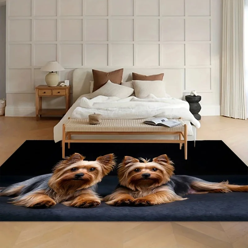 VIKAMA Yorkshire Terrier Door Mat, Realistic Yorkie Dog Portrait Non Slip Absorbent Rug Pet Lover Indoor Home Decor Mat