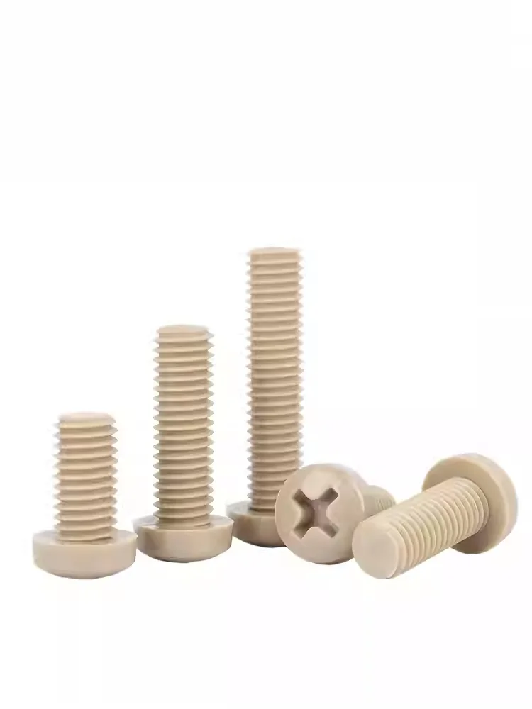 สกรูหัวกลมแบบ Phillips ขนาด M1.2 M1.4 M1.6 M2 M2.5 M3 M4 M5 M6 M8 ผลิตจากพลาสติก Peek ทนความร้อน ทนกรด ทนด่าง