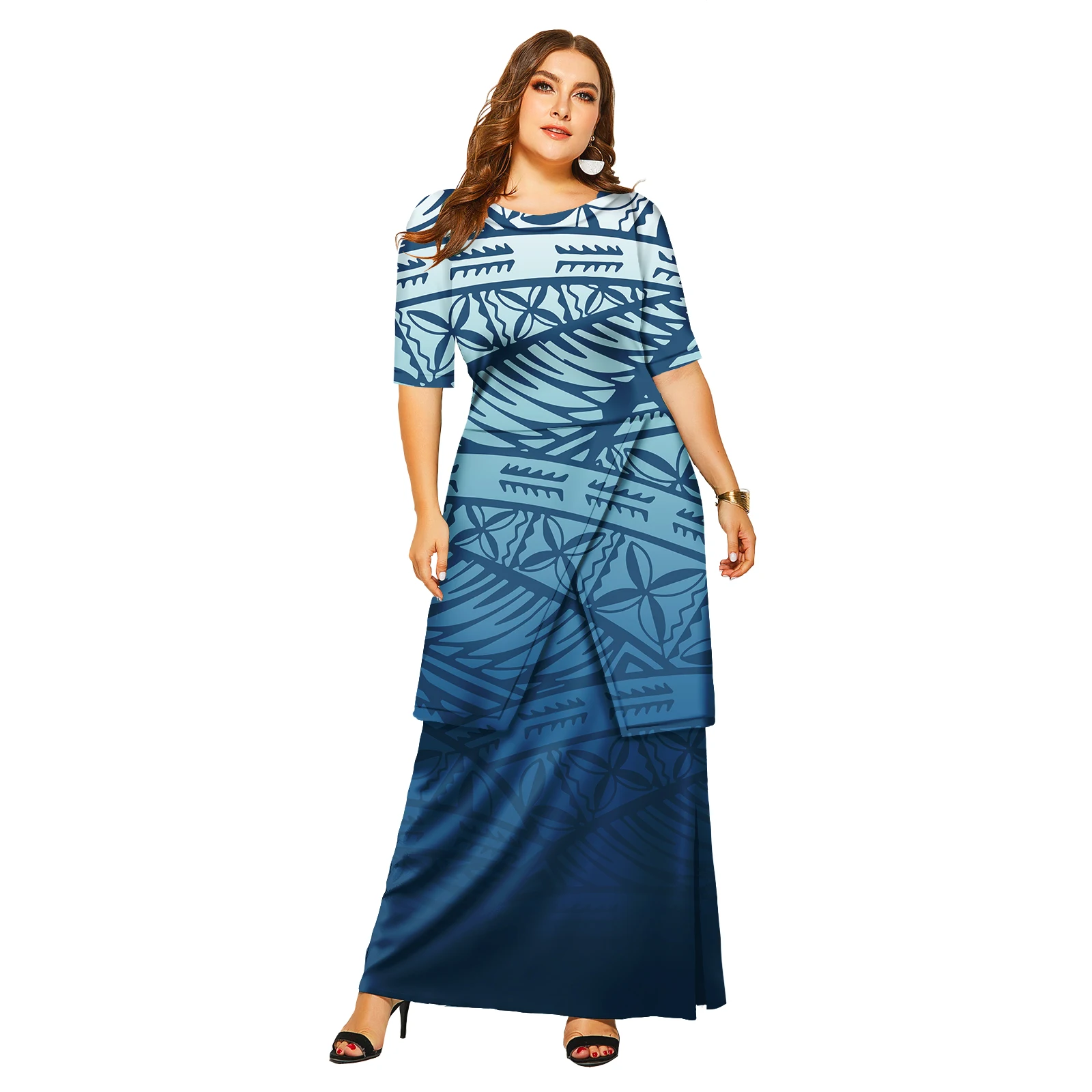Samoan Puletasi Tapa ดอกไม้เสื้อและชุด 2 ชิ้น Polynesian Tribal ชุด Island Dress Plus ขนาดเสื้อผ้าผู้หญิง