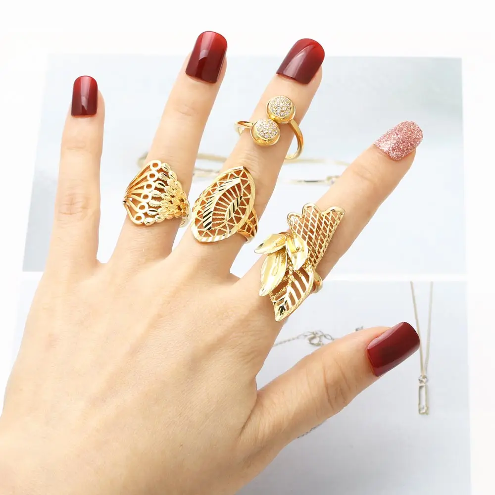 OCESRIO Fashion White Crystal Ball Statement Rings for Women Copper Gold Plated Hollow Leaves Open Ring Women Jewelry rigj57