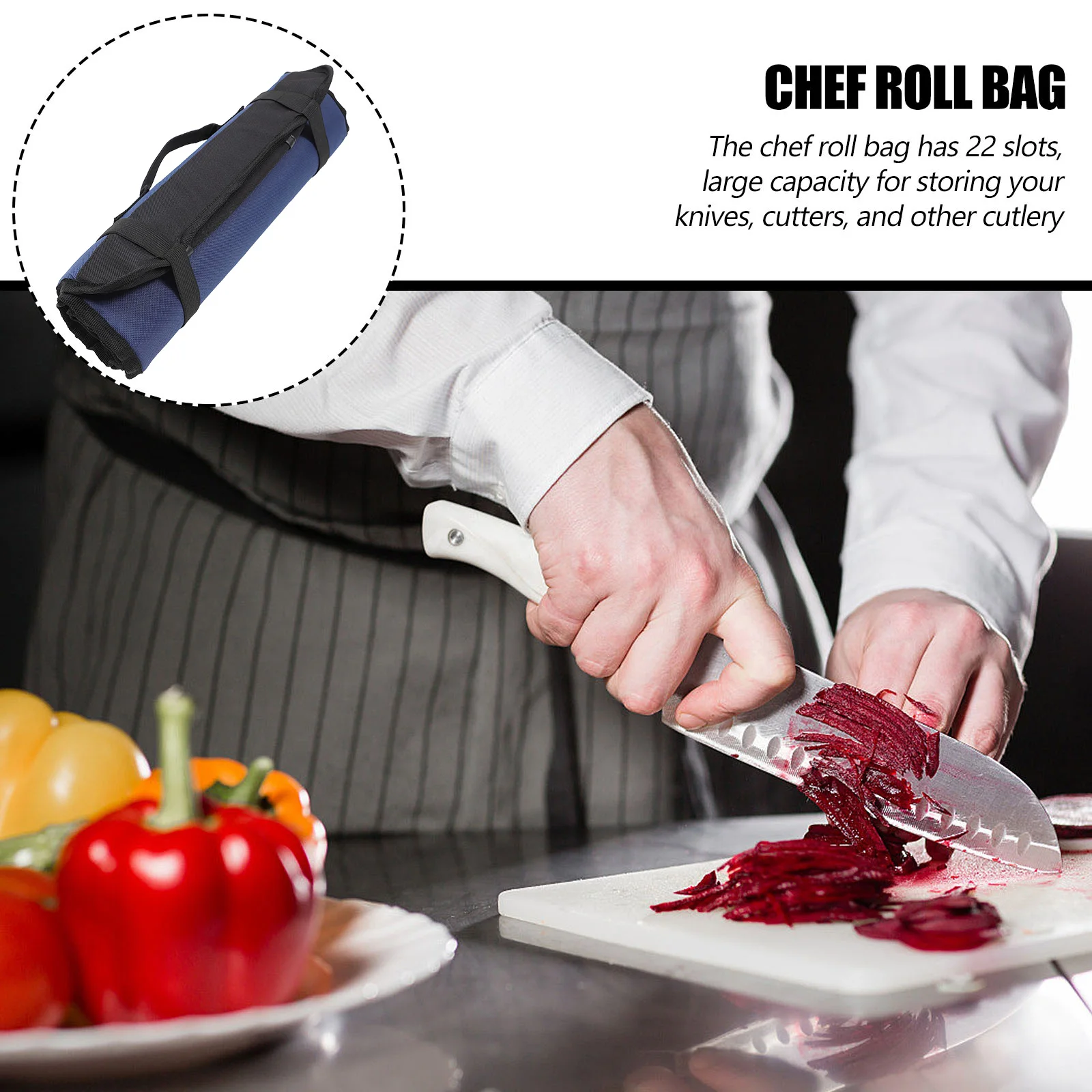 

1pc Chef Roll Bag 22 Slots Knife Cutlery Holder Portable Storage Organizer For Kitchen Home Restaurant Bar Coffee Shop