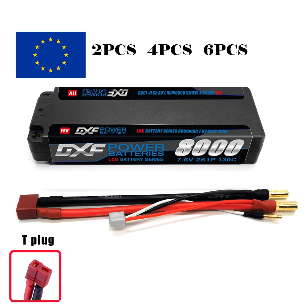 DXF 2S Lipo Battery 7.6V 130C 8000mAh 5mm T Plug Hardcase For 1/10 Buggy Truggy Offroad Boat Car Boat Truck RACING Helicopter