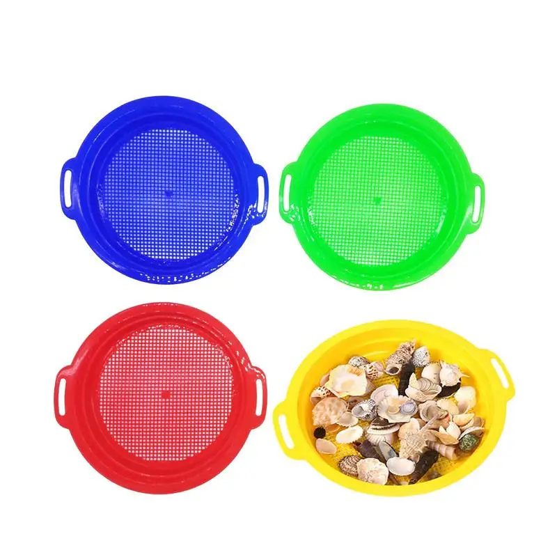 

Beach Sand Sifter Multi-Colored Sand Sifter Sieves Toy 4pcs Sifting Pan Shelling Tools for Beach Fun Kids Beach Sand Toys