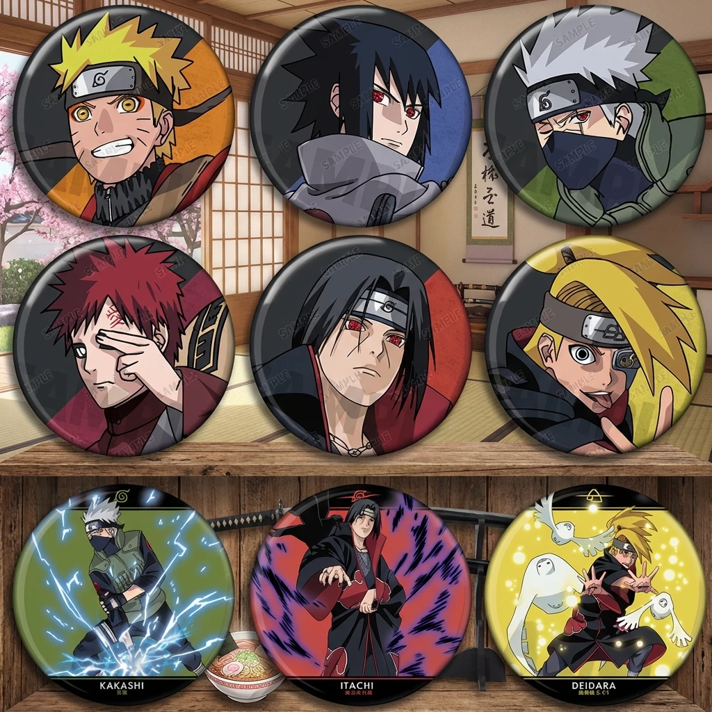 

Naruto Anime Badge Pin Set Kakashi Sasuke Itachi Deidara Gaara Cosplay Accessories Collectible Merchandise Gift for Fans