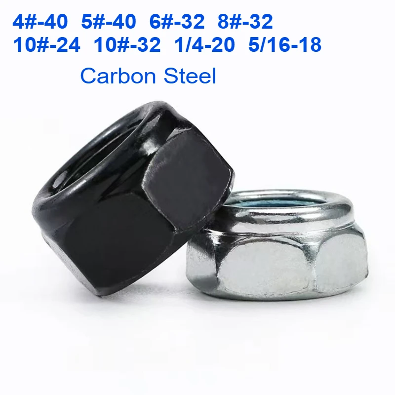 4#-40 5#-40 6#-32 8#-32 10#-24 10#-32 1/4-20 5/16-18 White Black Zinc Carbon Steel US Hexagon Insert Lock Nut Self-locking Nuts