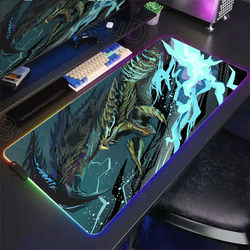 RGB Desk Mat Monster Hunter World Game Mouse Pad Tapetes De Mesa Teclado Borracha Kawaii 900x400mm Tapete De Mesa Antiderrapante