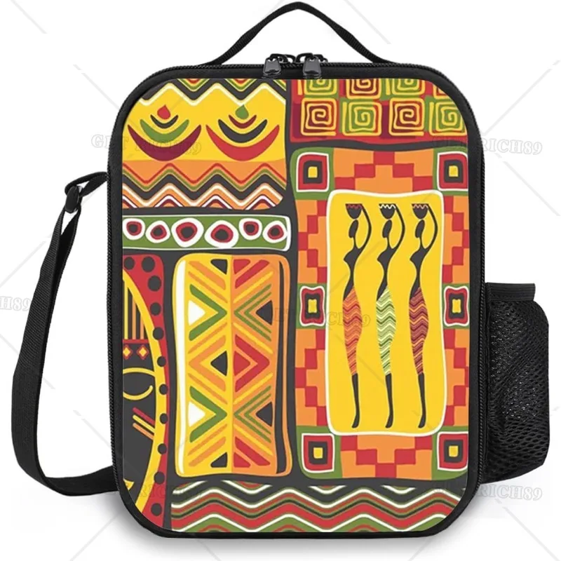 

African Lunch Bags for Women,Historical Striped Shapes Design,Leakproof Insulated Lunch Box,Reusable Zipper Cooler Bag for Work