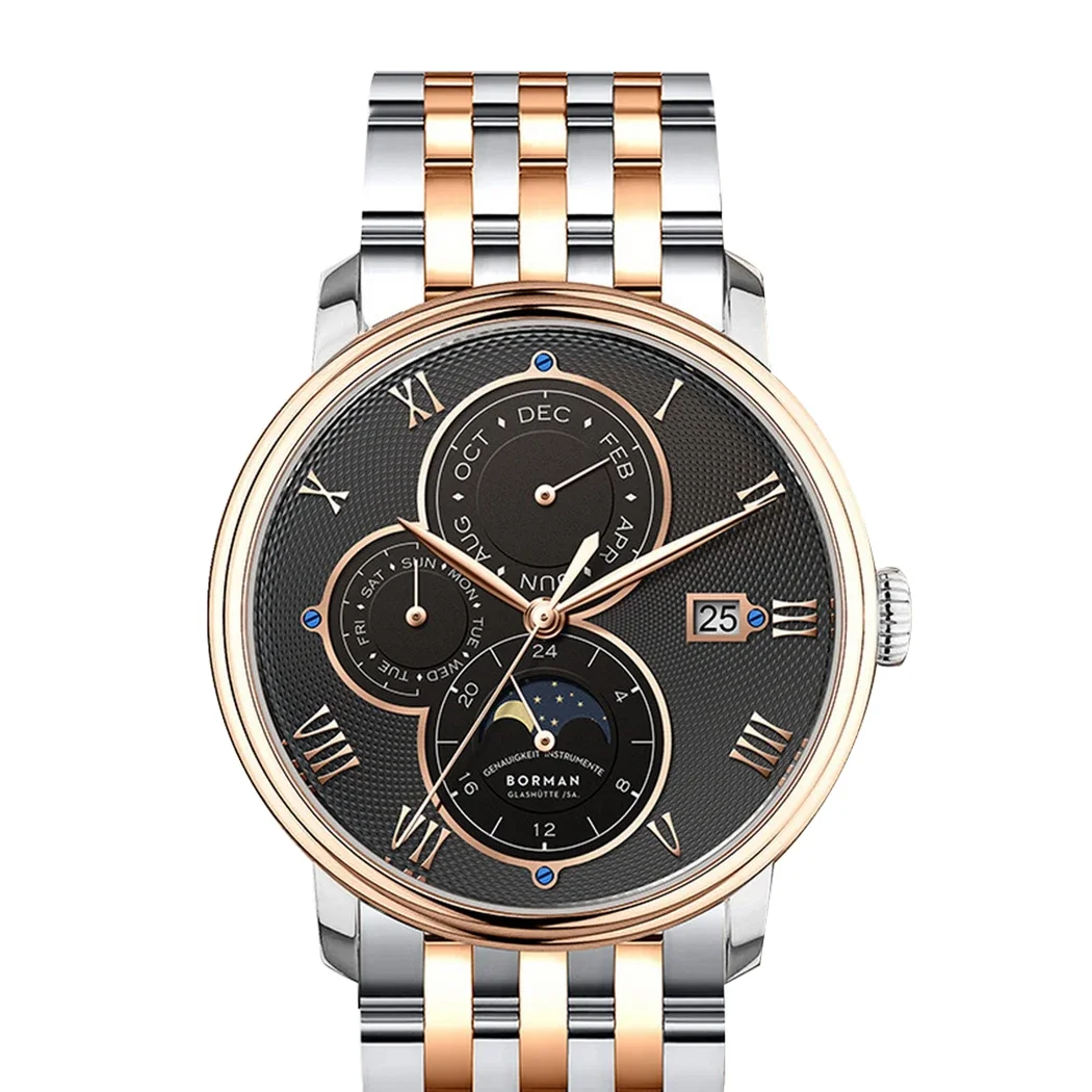 Borman Heren Automatische Horloges Luxe Heren Jurk Horloge Zelf Wind Mechanisch Horloge Mode 50M Waterdicht Saffier Maand Week