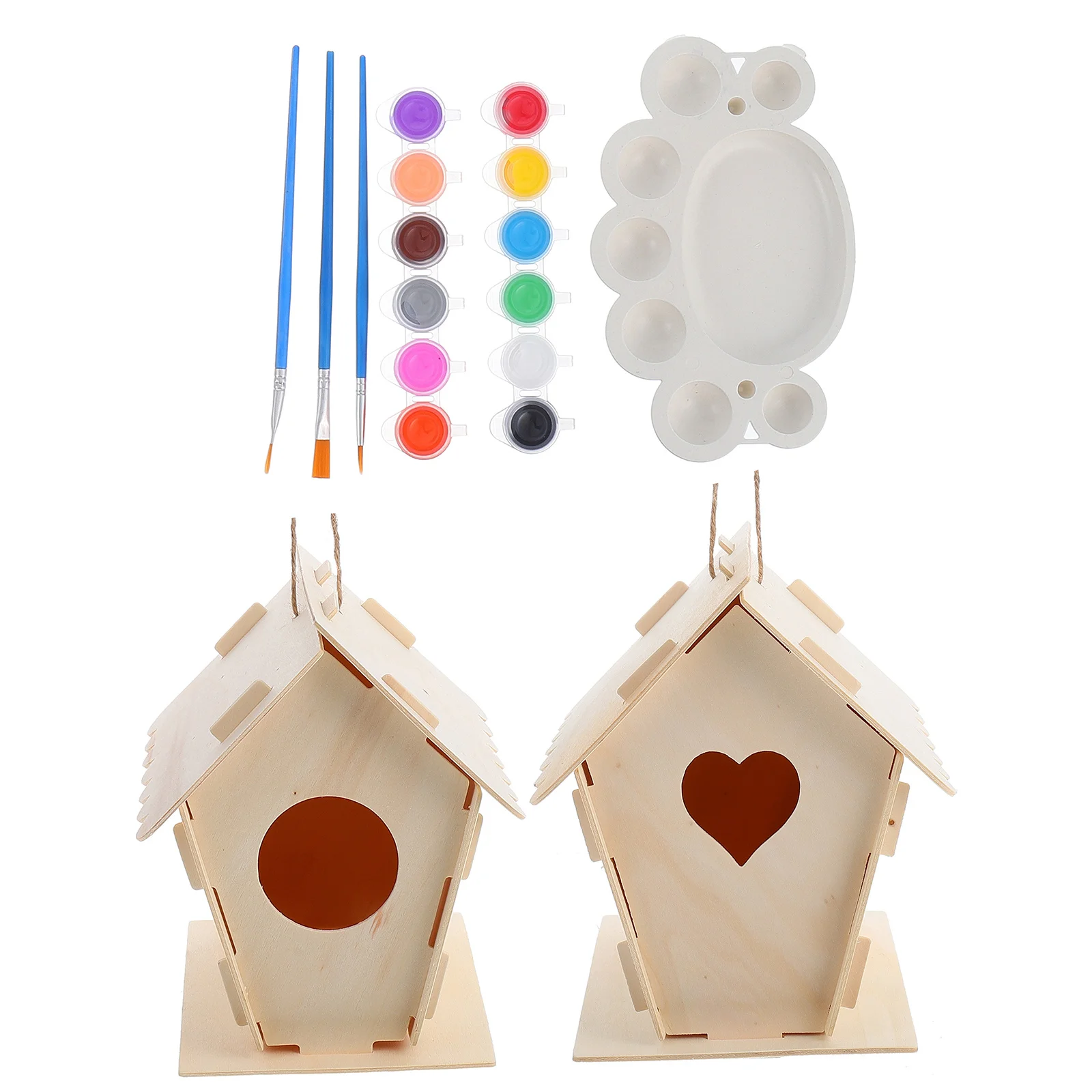 

10Pcs DIY Wooden Bird Kit Outdoor Bird Nest Painting Set for Wedding Party Home Garden Decor
