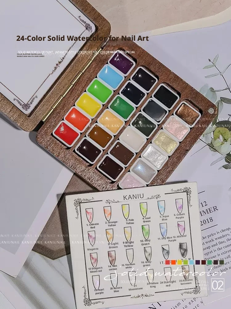8/36 Shades Nail Pearl Watercolor Pigment Walnut Wood Nail Paint Palette Professional Nail Watercolor Dye Nail Painting Design
