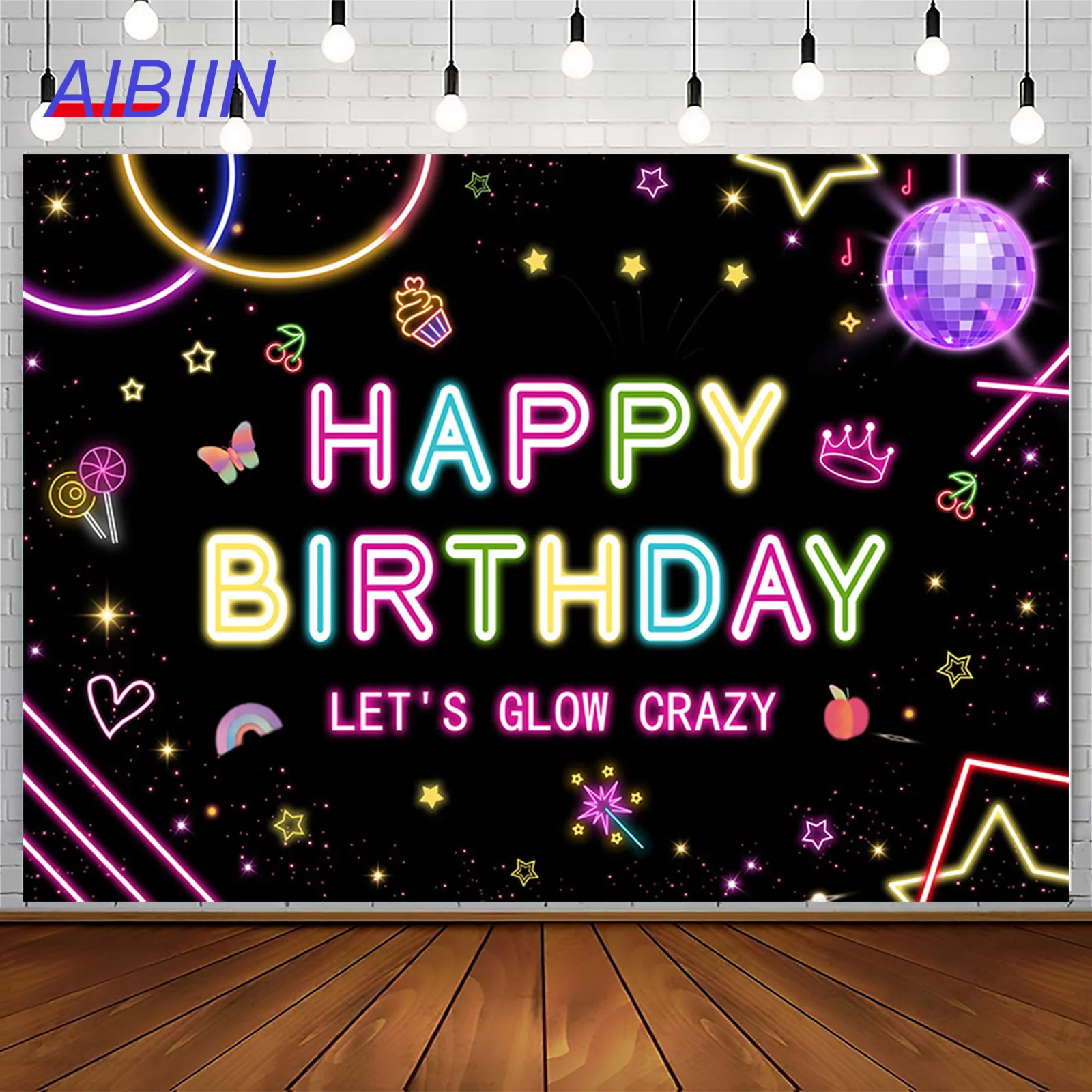 

Birthday Photography Background Neon Glow in The Dark Colorful Let's Glow Crazy Backdrop Party Decorations Portrait Photo Studio