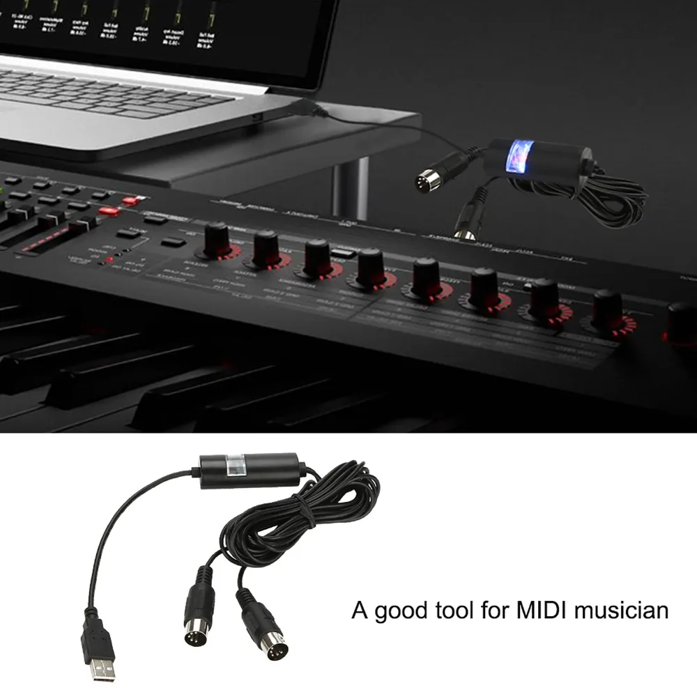 ​LED Indicator​ MIDI to USB Cable ​Black ​Universal Compatibility​ ​USB MIDI Cable​ ​Electronic Music Accessory​