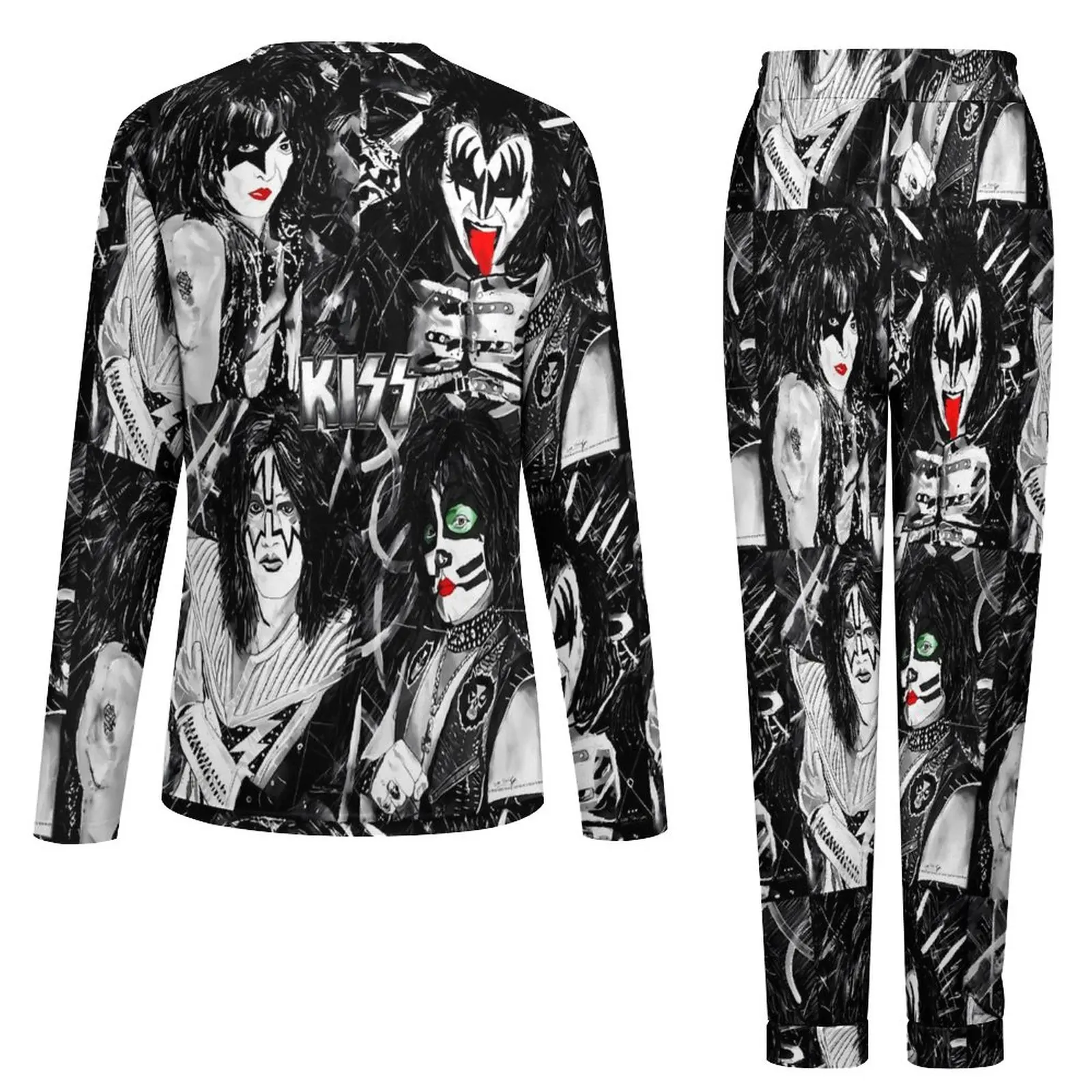 Kiss Band Pajamas Autumn Rock Band Sleep Oversize Sleepwear Female Long Sleeve Printed Fashion Pajama Sets