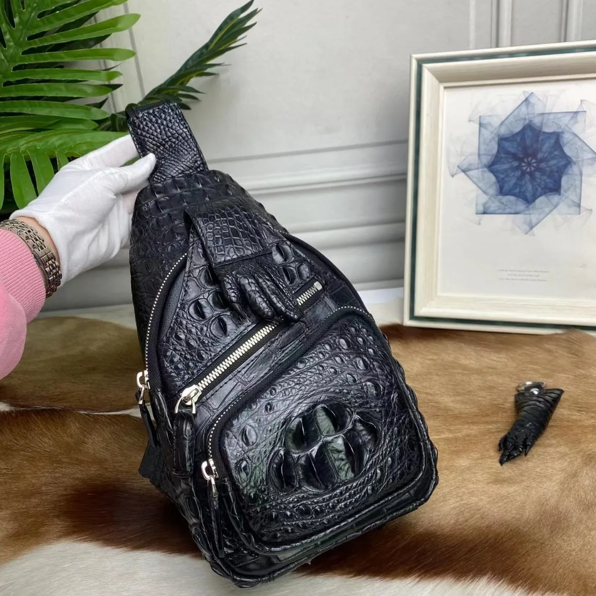 

Рюкзак из крокодиловой кожи 2025 года, мужская сумка на плечо, повседневная сумка через плечо, нагрудная сумка из крокодиловой кожи с черепом, мужская дорожная сумка 45