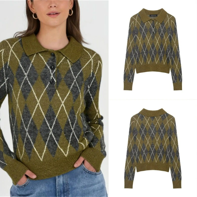 

Осень 202, модная вязаная рубашка-поло с бриллиантами, сексуальный популярный модный трикотаж для повседневной носки