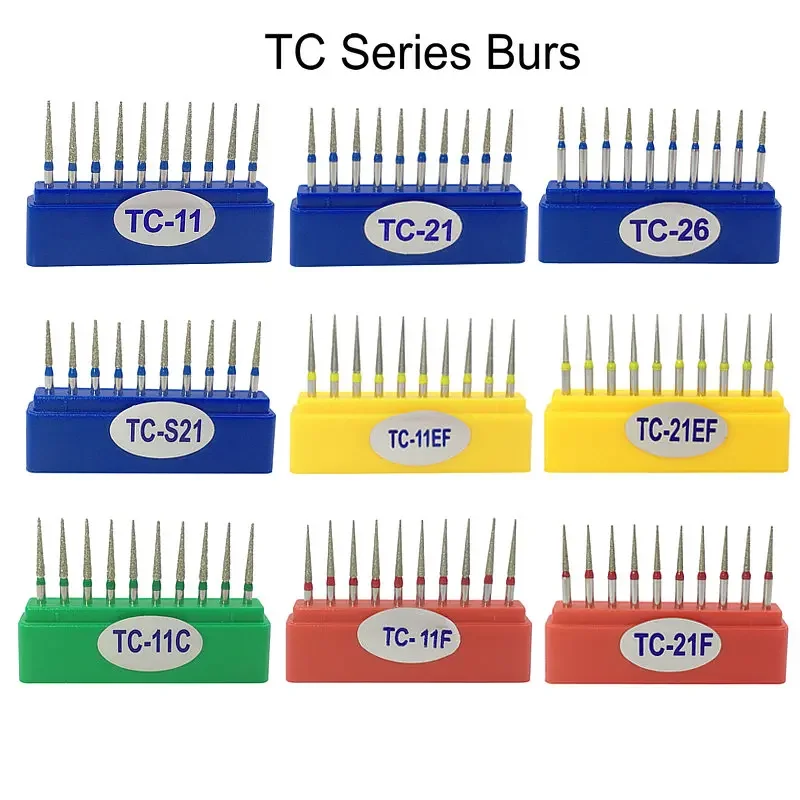 10pcs/Box Dental Diamond Burs Drill Dia-burs for High Speed Handpiece Polishing Tools TC-11F TC-11