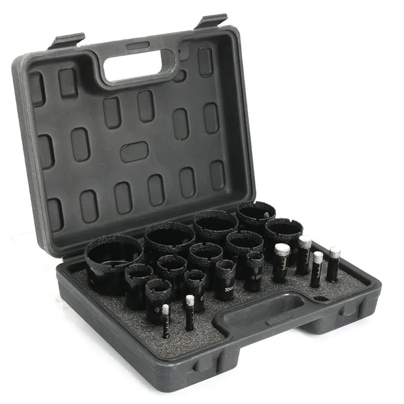 

Professional 19Pcs 6-60mm Hole Saw Kit Diamond Cup Saw Coated Drill Mechanical Socket Glass Marble Wrench Workshop Tools